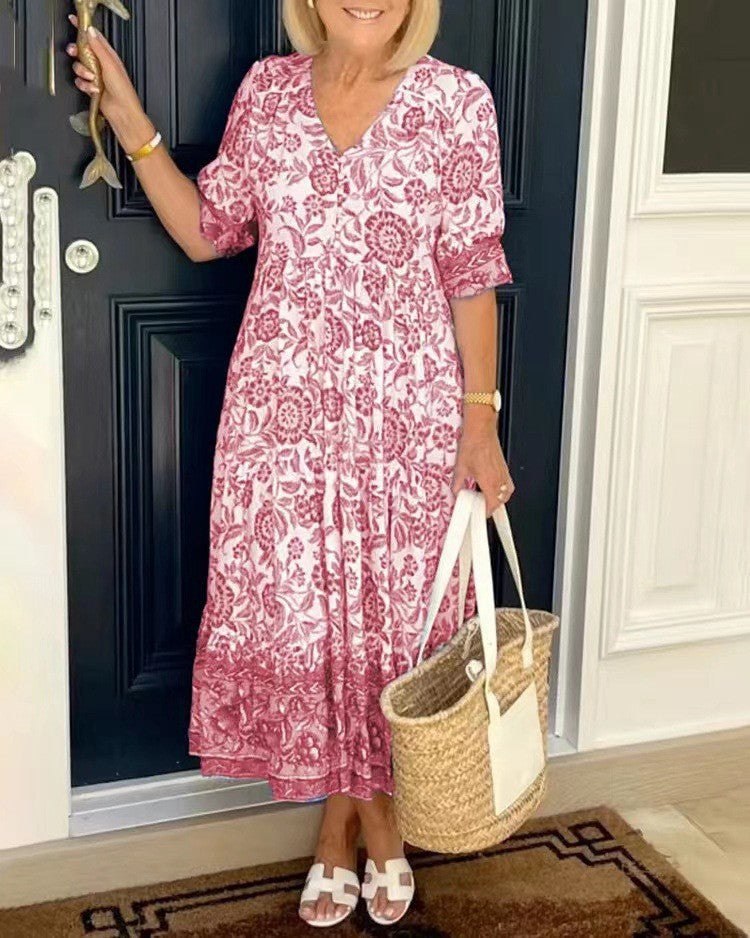 Floral Maxi Dress with V-Neck for Women