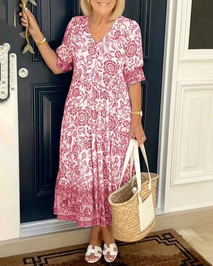 Floral Maxi Dress with V-Neck for Women