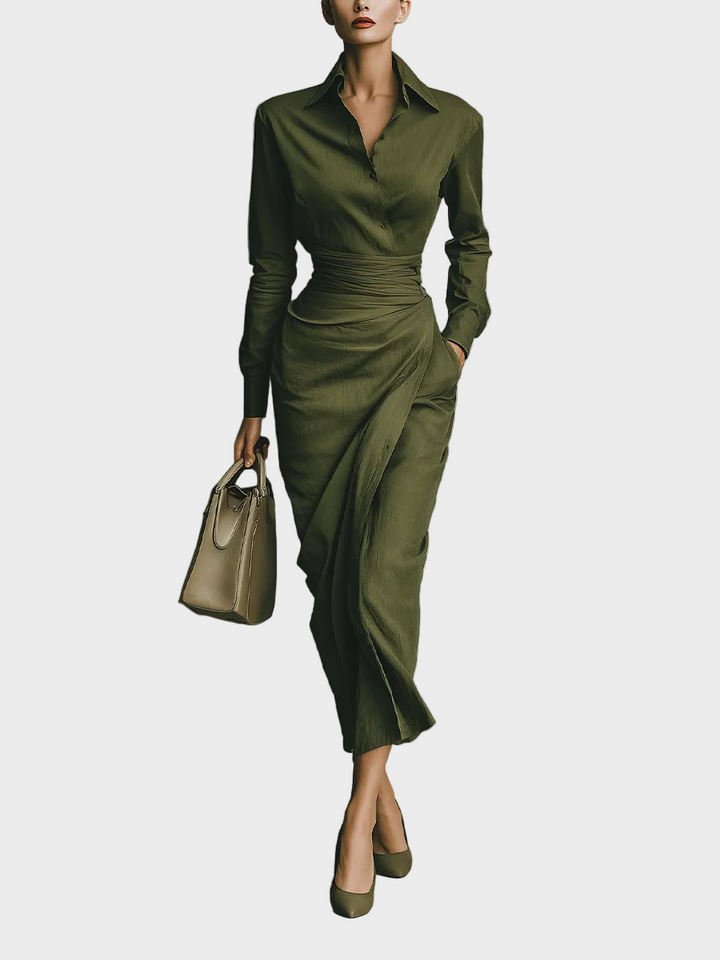 Gabby | Women's Army Green Cotton Blended Maxi Dress