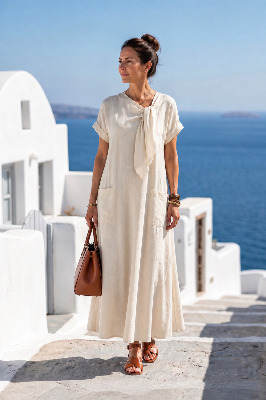Elowyn | Round Neck Short Sleeve Pocket Maxi Dress