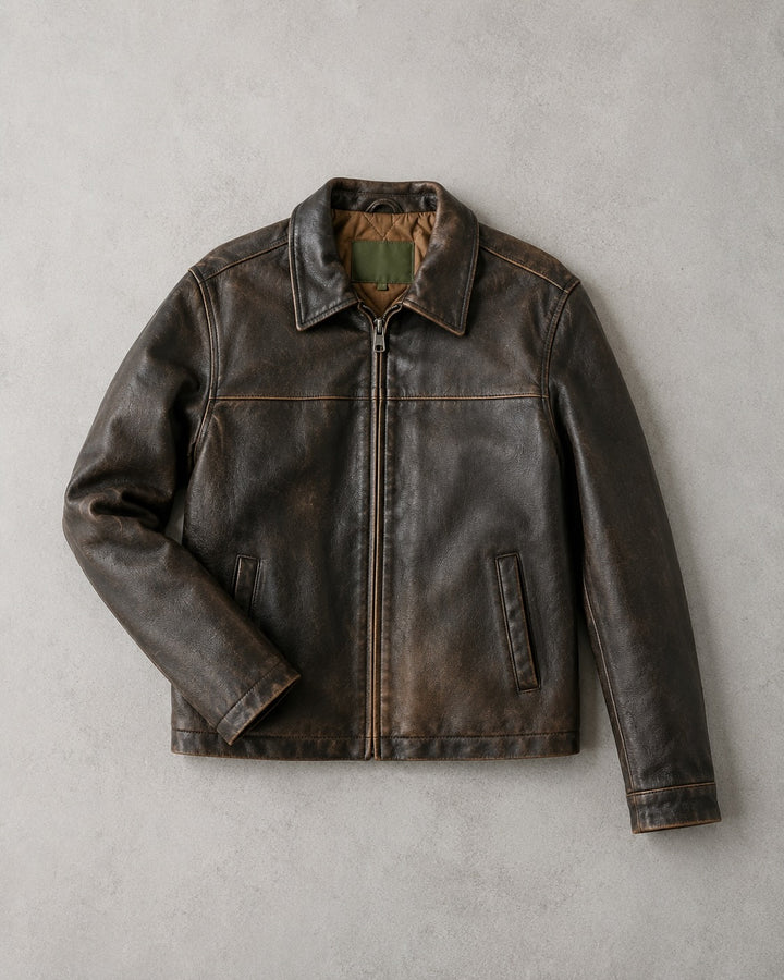 Distressed Brown Leather Jacket