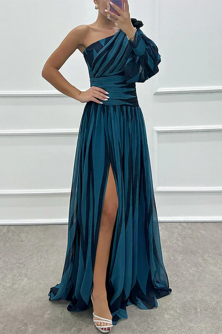 Violet & Grace™ |Elegant Striped Maxi Dress with One Shoulder
