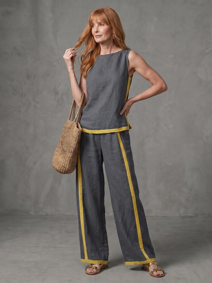 Inara | Sleeveless Top Wide Leg Contrast Pants Set
