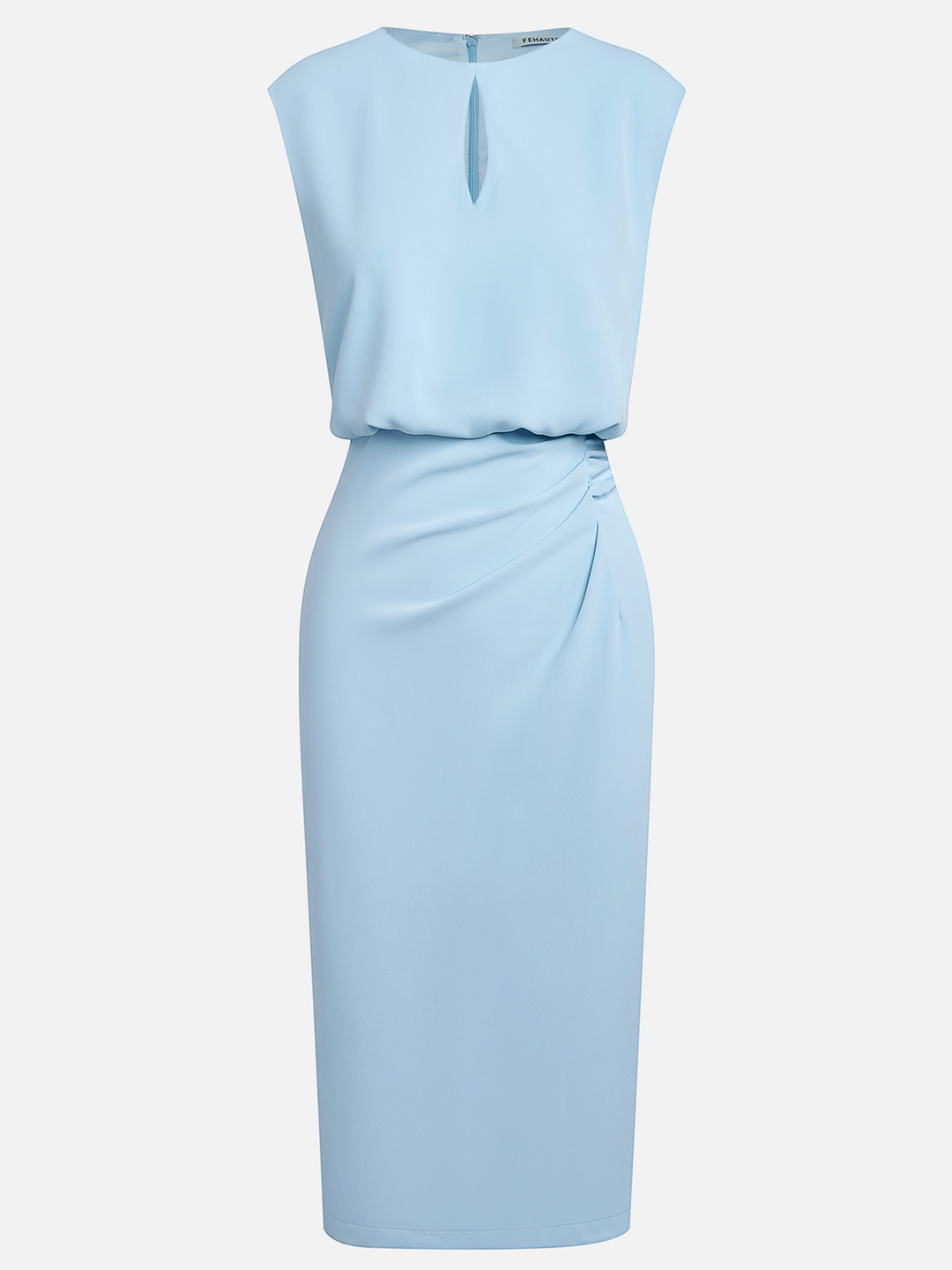 Elegant Midi Dress with Side Draping and Open Neckline