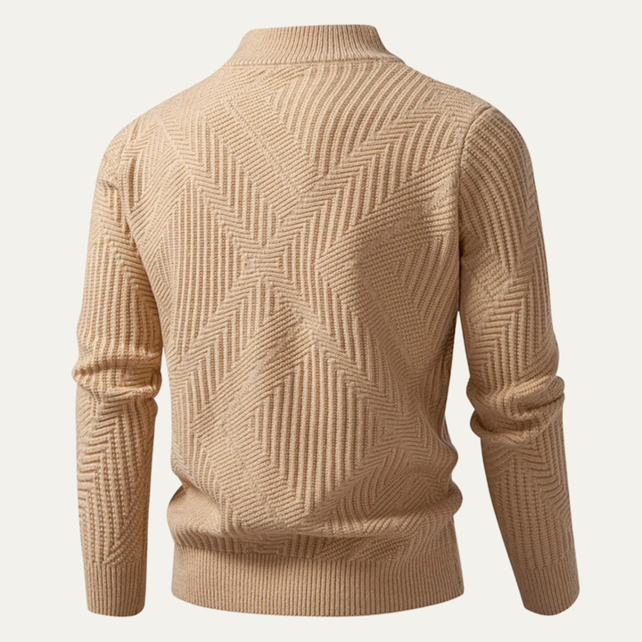 The Castellina Men’s Stand Collar Geometric Knit Zip Up Cardigan