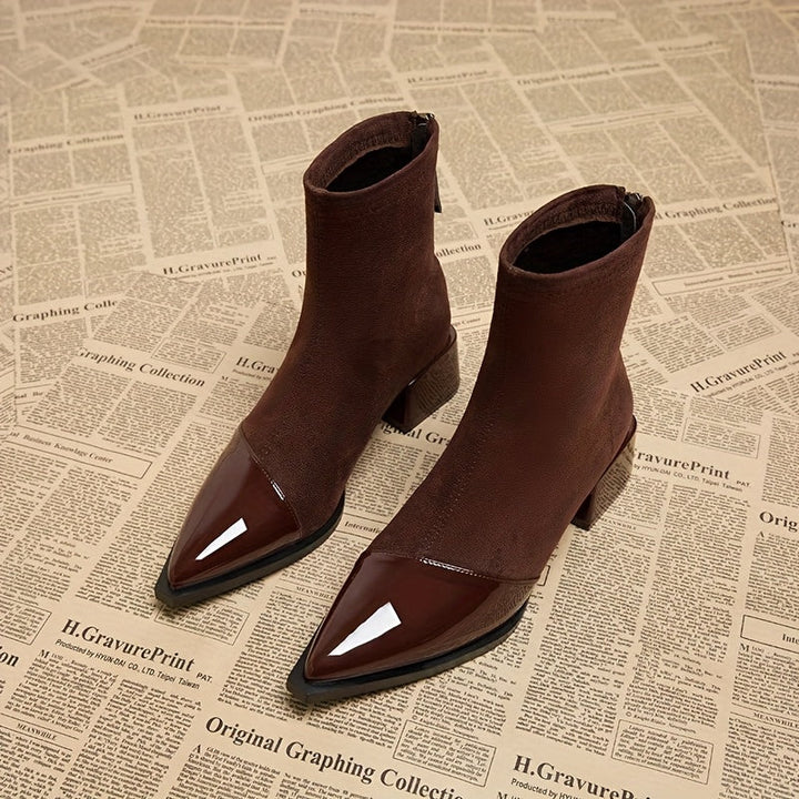 Fryderyka | Retro women's brown ankle boots with a medium heel