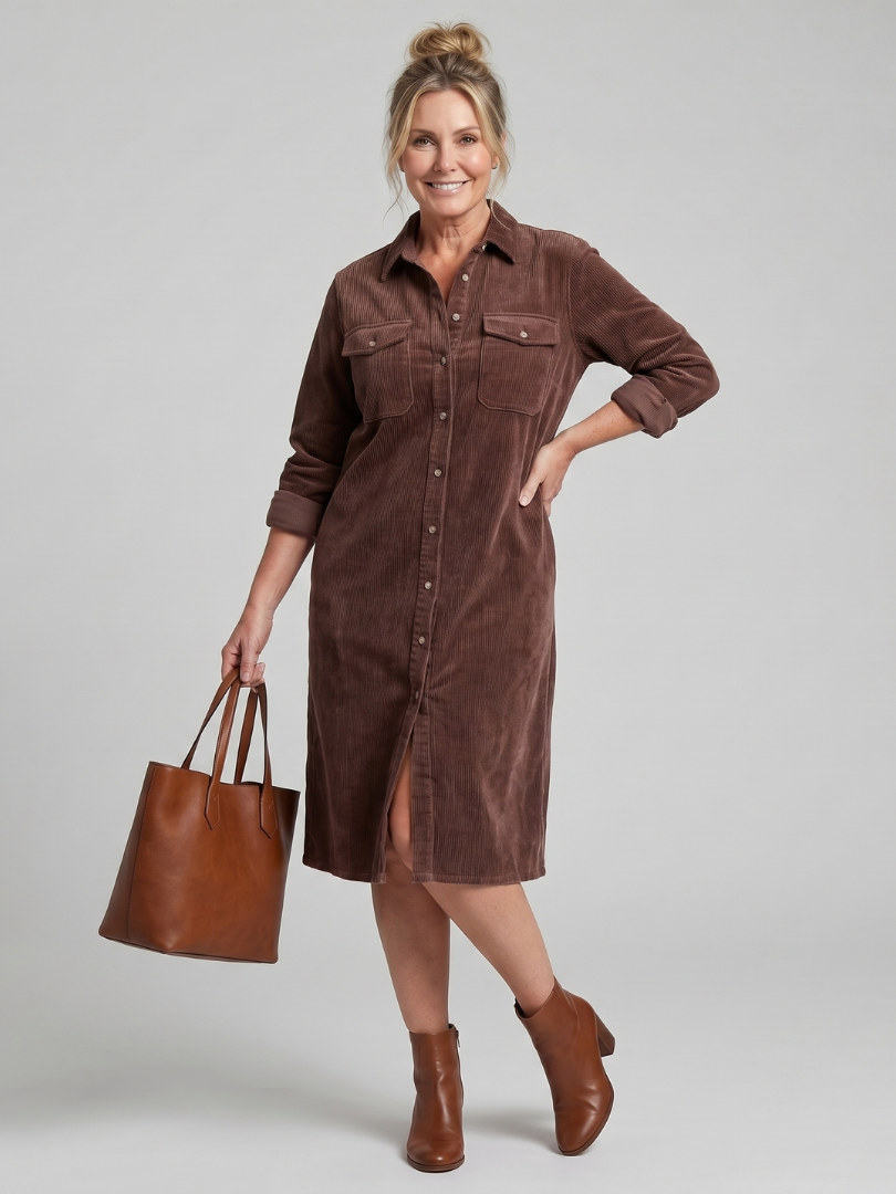 Pema | Long Sleeve Patch Pockets Midi Dress