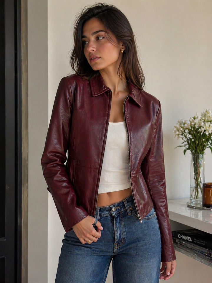 Slim Fit Red Leather Jacket