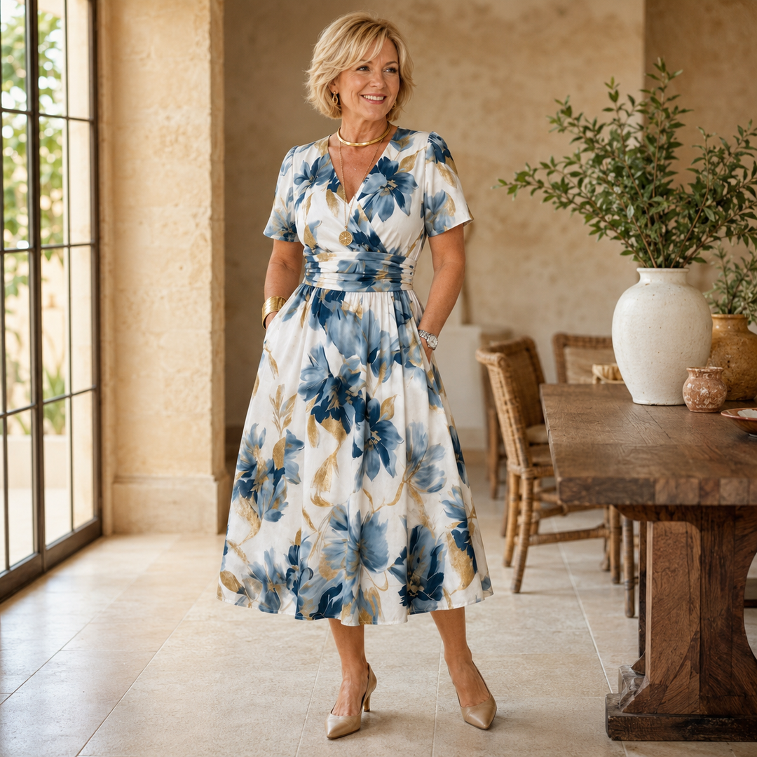 Evans | Floral Print Short Sleeve Wrap Midi Dress