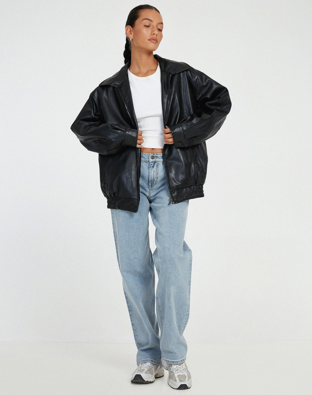 Oversized PU Leather Jacket for Women – Fashionable Look, High-Quality Faux Leather