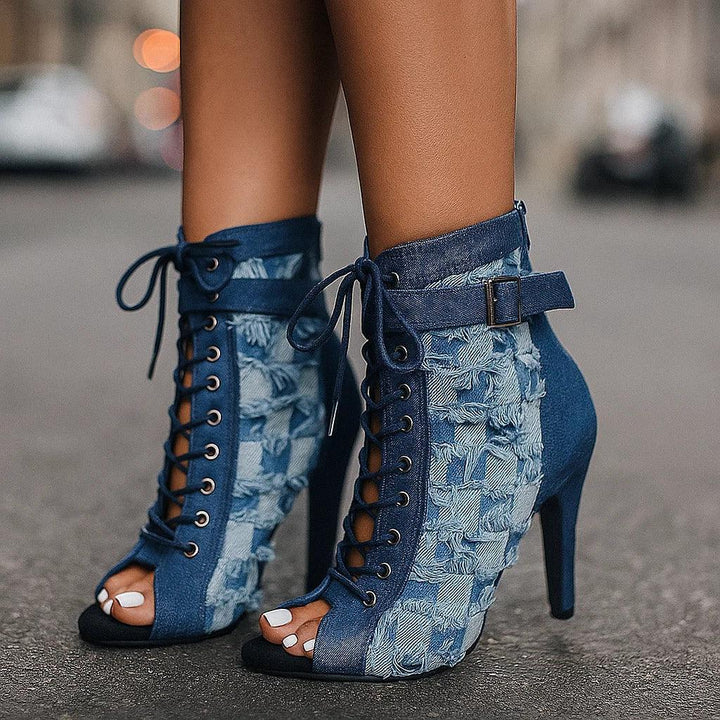 DAHLIA DENIM LACE HEELS