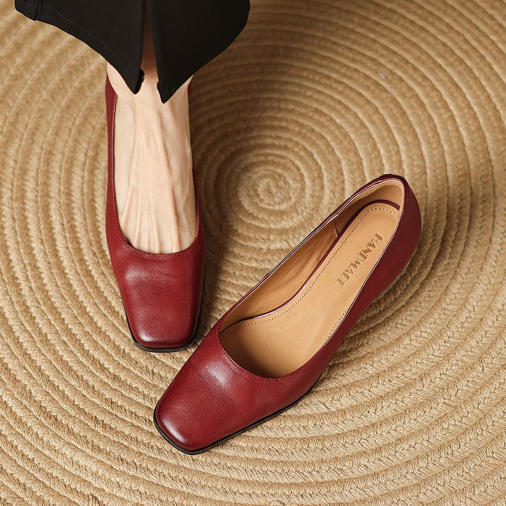 Caelune | Leather Square-Toe Pumps