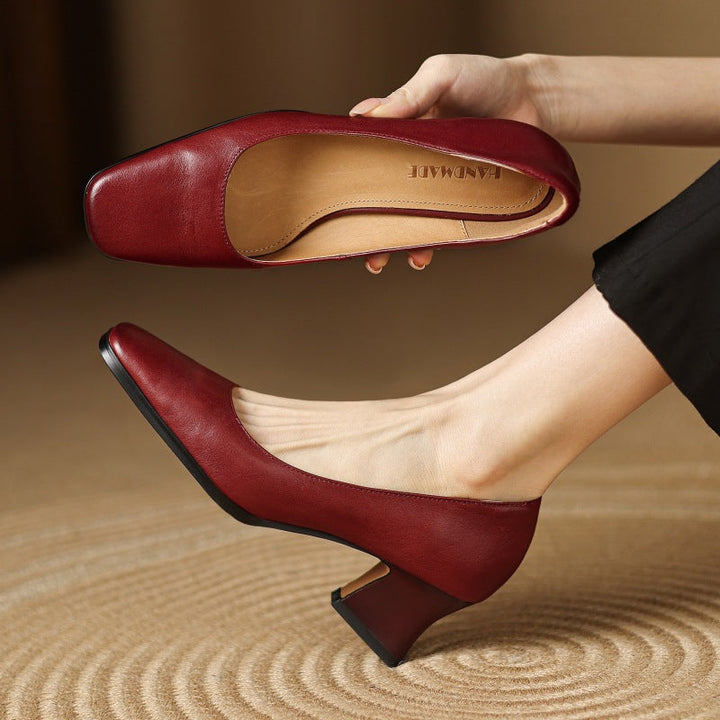 Caelune | Leather Square-Toe Pumps