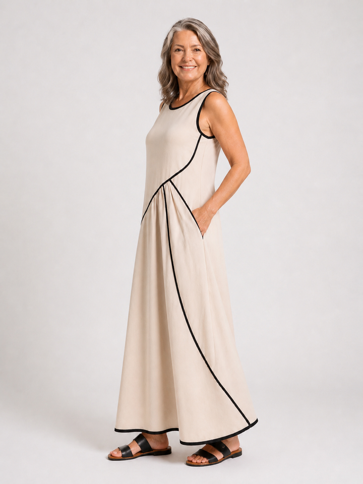 Soleia | Sleeveless Round Neck Draped Maxi Dress