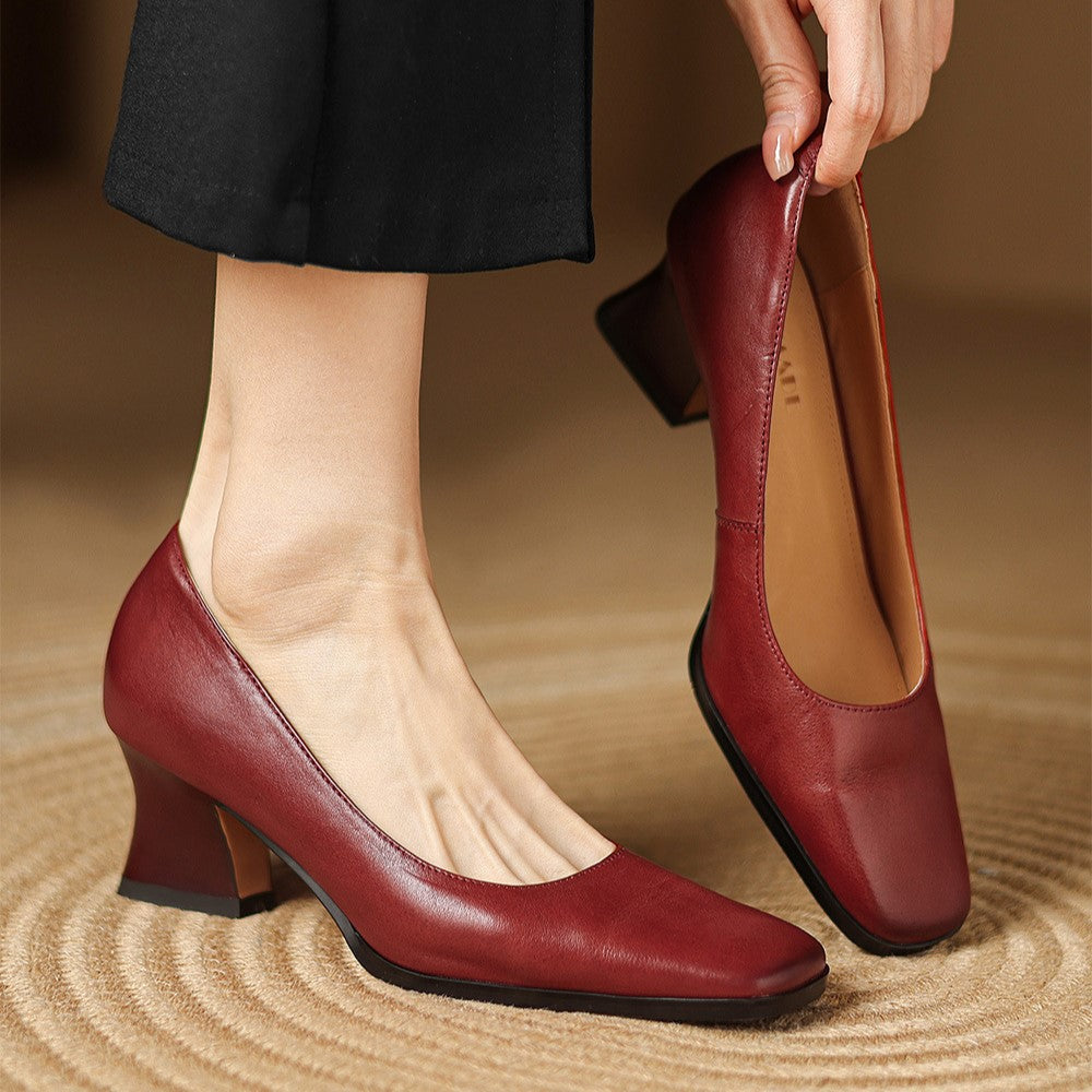 Caelune | Leather Square-Toe Pumps