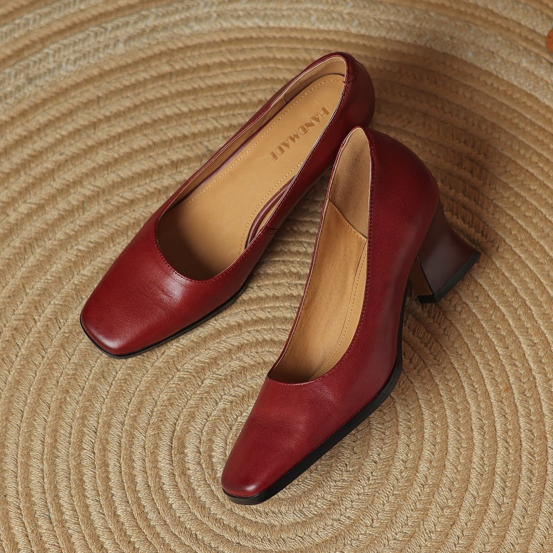 Caelune | Leather Square-Toe Pumps