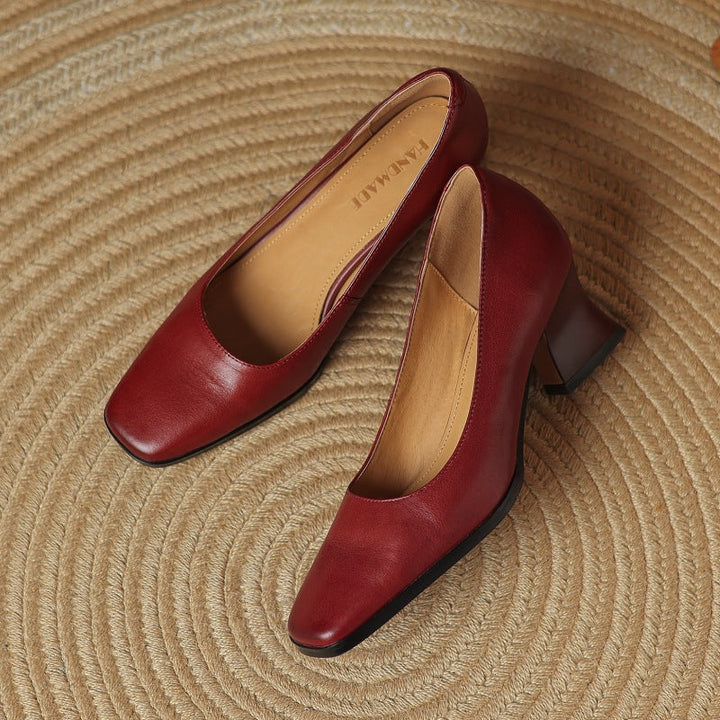 Caelune | Leather Square-Toe Pumps
