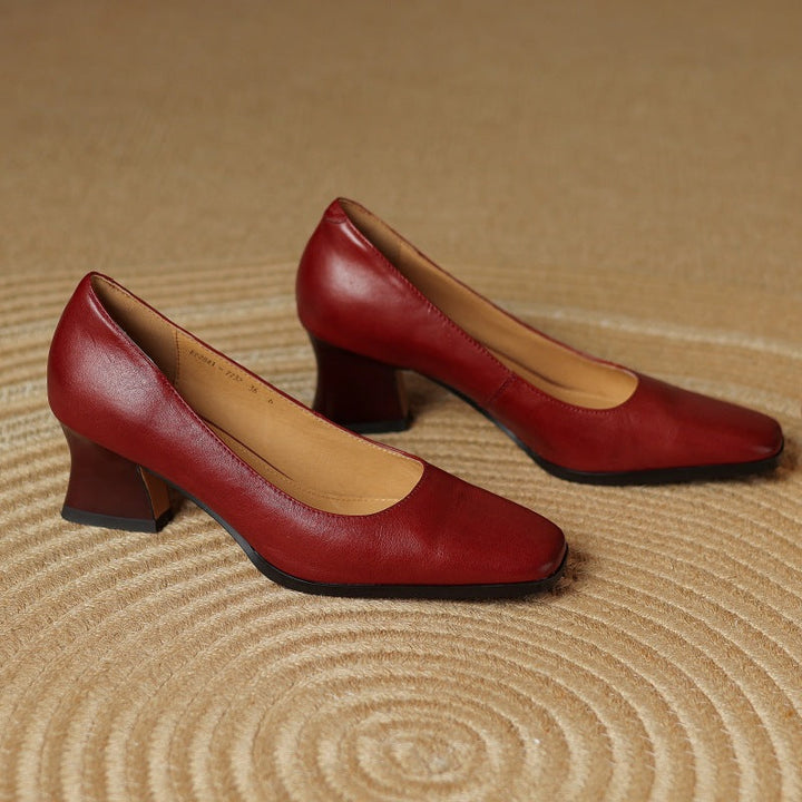 Caelune | Leather Square-Toe Pumps