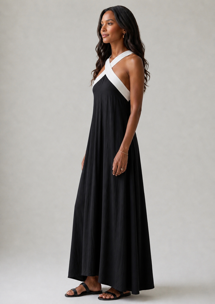 Adair | Cross Neck Contrast Strap Midi Dress