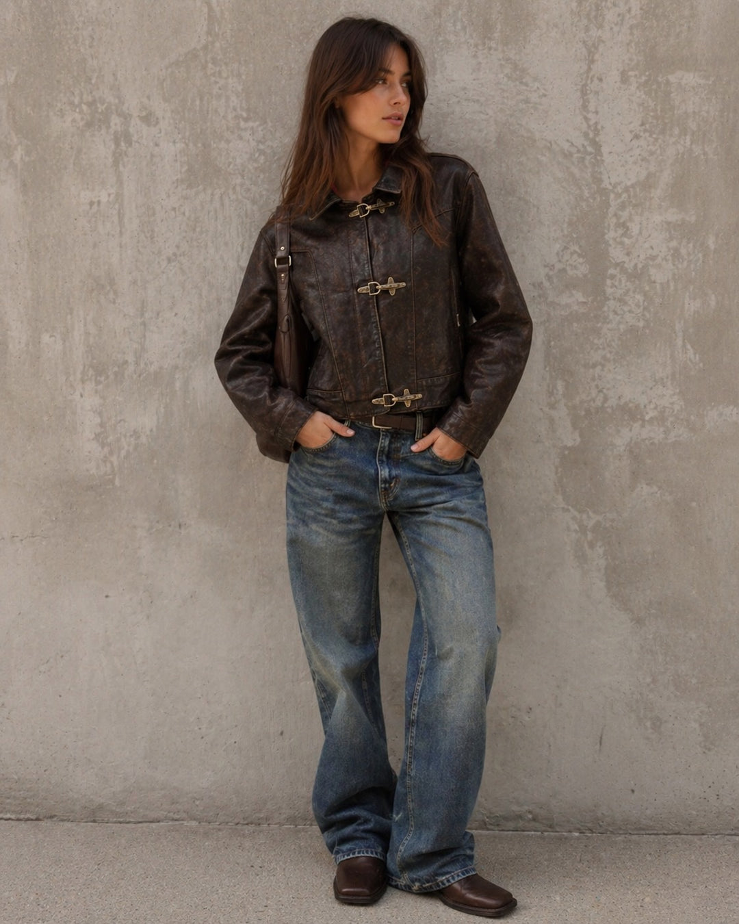 Vintage Buckle Leather Jacket