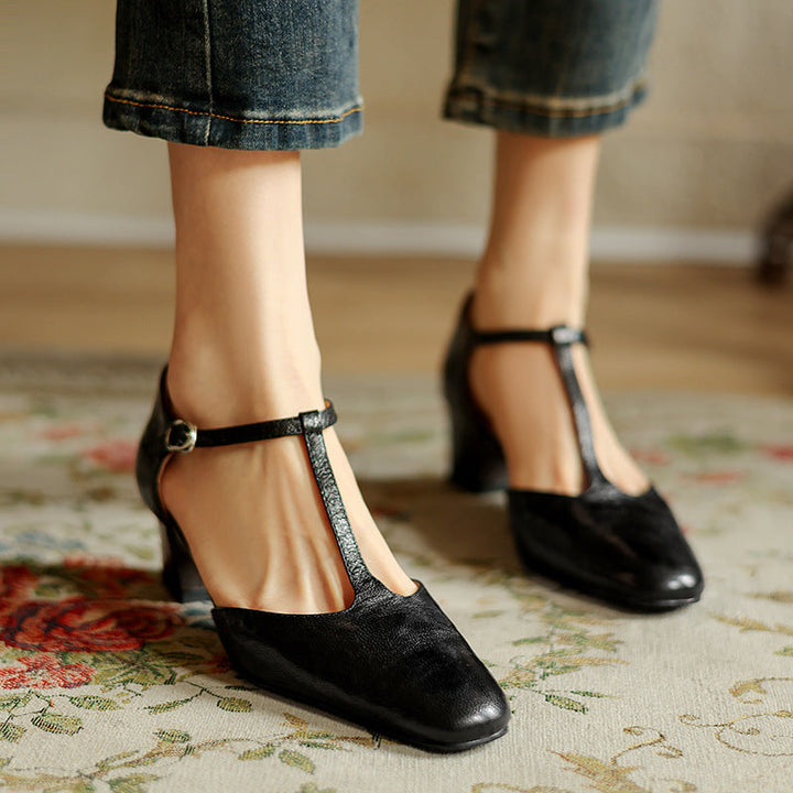 Althea | Leather T-Strap Heels