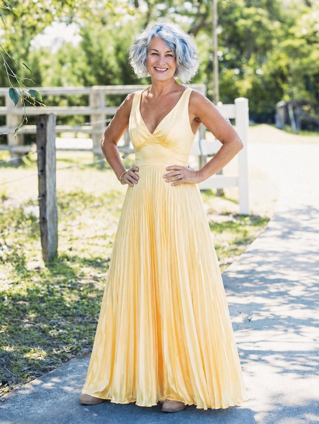 Violet & Grace™ | Pleated V-Neck Maxi Dress