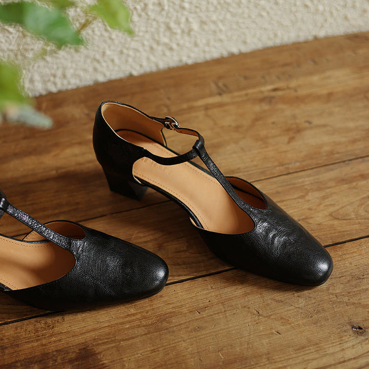 Althea | Leather T-Strap Heels