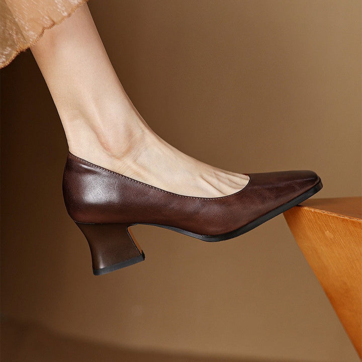 Caelune | Leather Square-Toe Pumps
