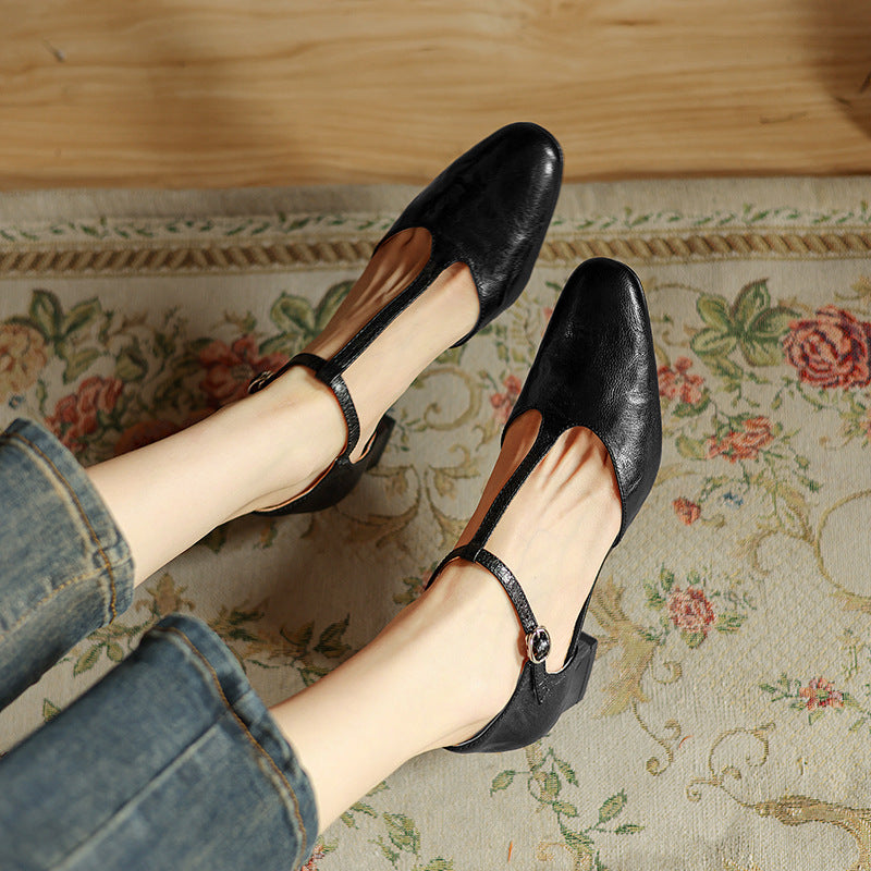 Althea | Leather T-Strap Heels