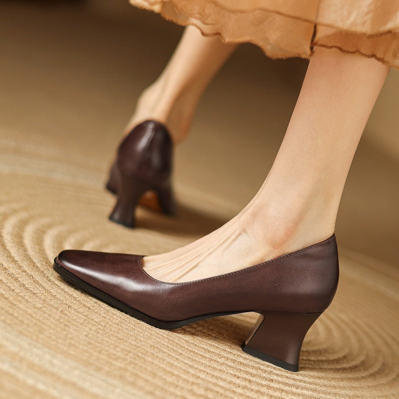 Caelune | Leather Square-Toe Pumps
