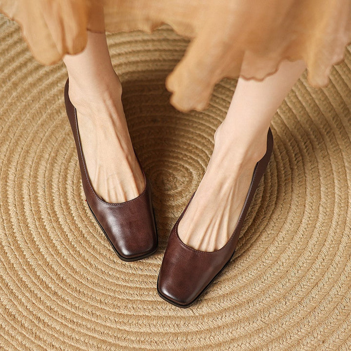 Caelune | Leather Square-Toe Pumps