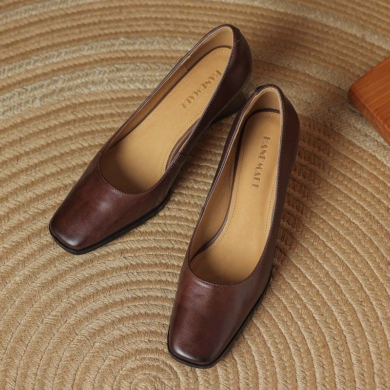 Caelune | Leather Square-Toe Pumps