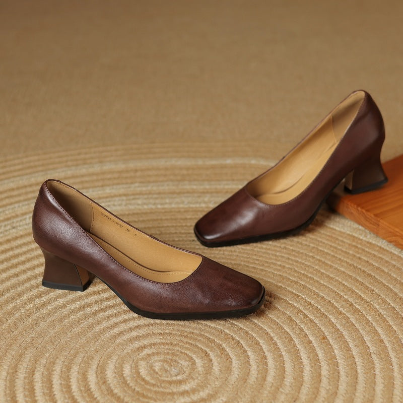 Caelune | Leather Square-Toe Pumps