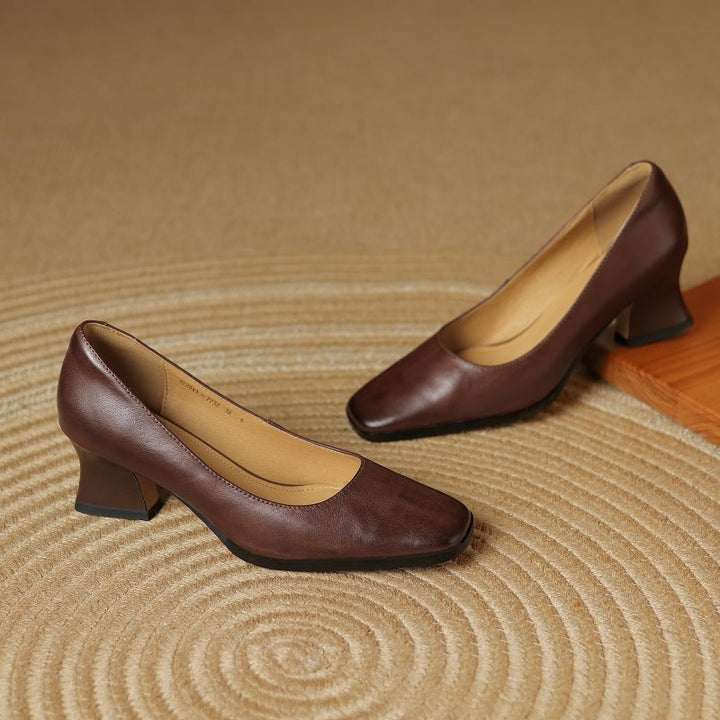 Caelune | Leather Square-Toe Pumps