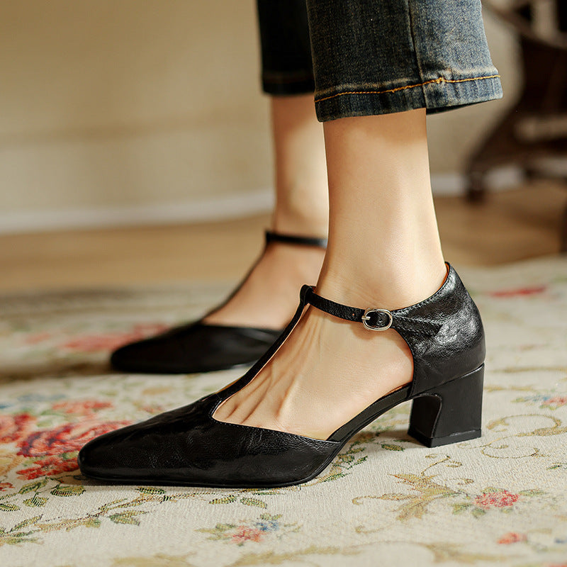 Althea | Leather T-Strap Heels