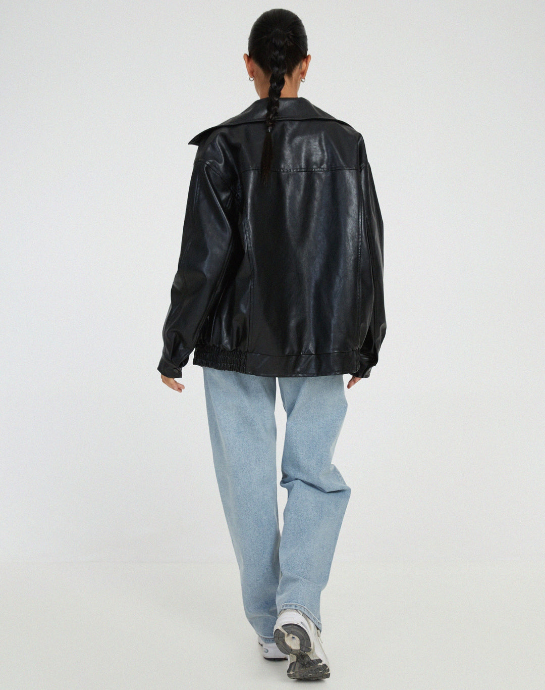 Oversized PU Leather Jacket for Women – Fashionable Look, High-Quality Faux Leather