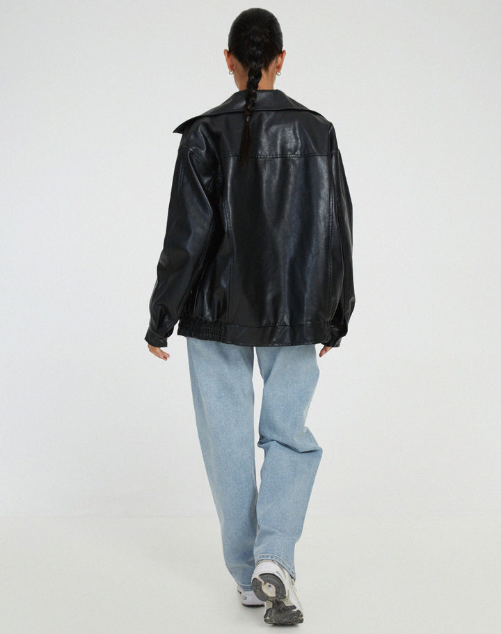 Oversized PU Leather Jacket for Women – Fashionable Look, High-Quality Faux Leather