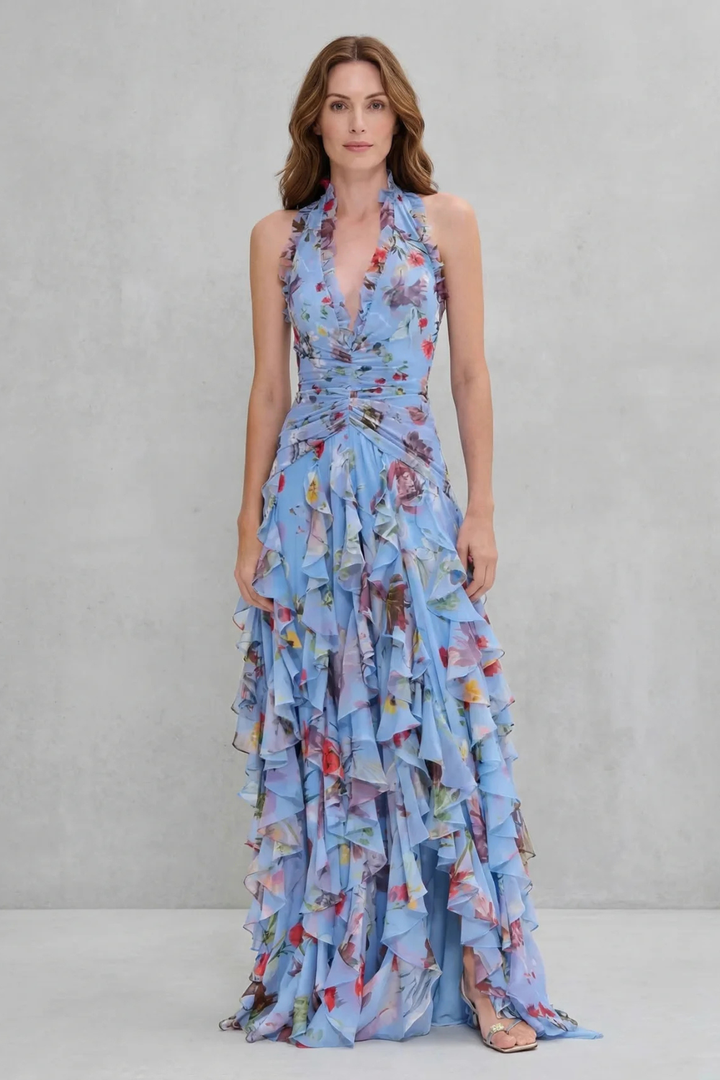 Halter Neck Maxi Dress with Floral Print for Women