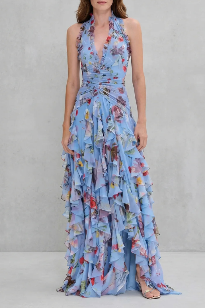 Halter Neck Maxi Dress with Floral Print for Women