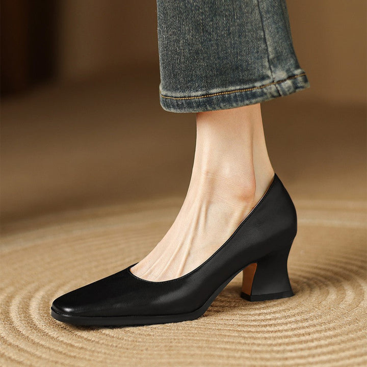Caelune | Leather Square-Toe Pumps