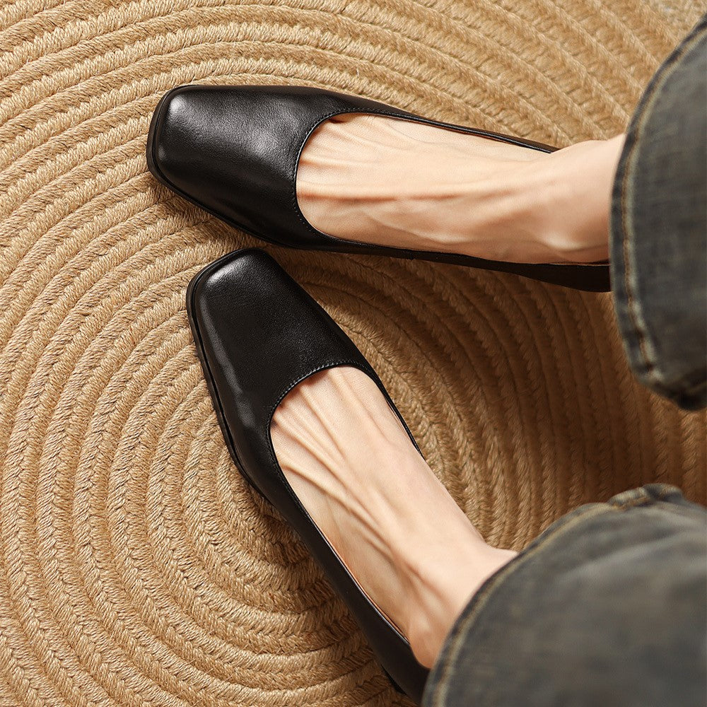 Caelune | Leather Square-Toe Pumps