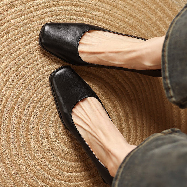 Caelune | Leather Square-Toe Pumps
