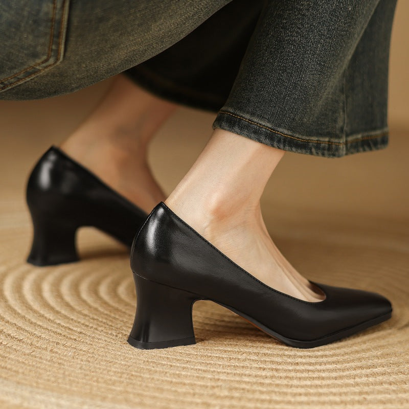 Caelune | Leather Square-Toe Pumps