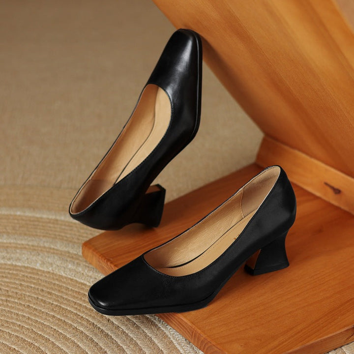 Caelune | Leather Square-Toe Pumps