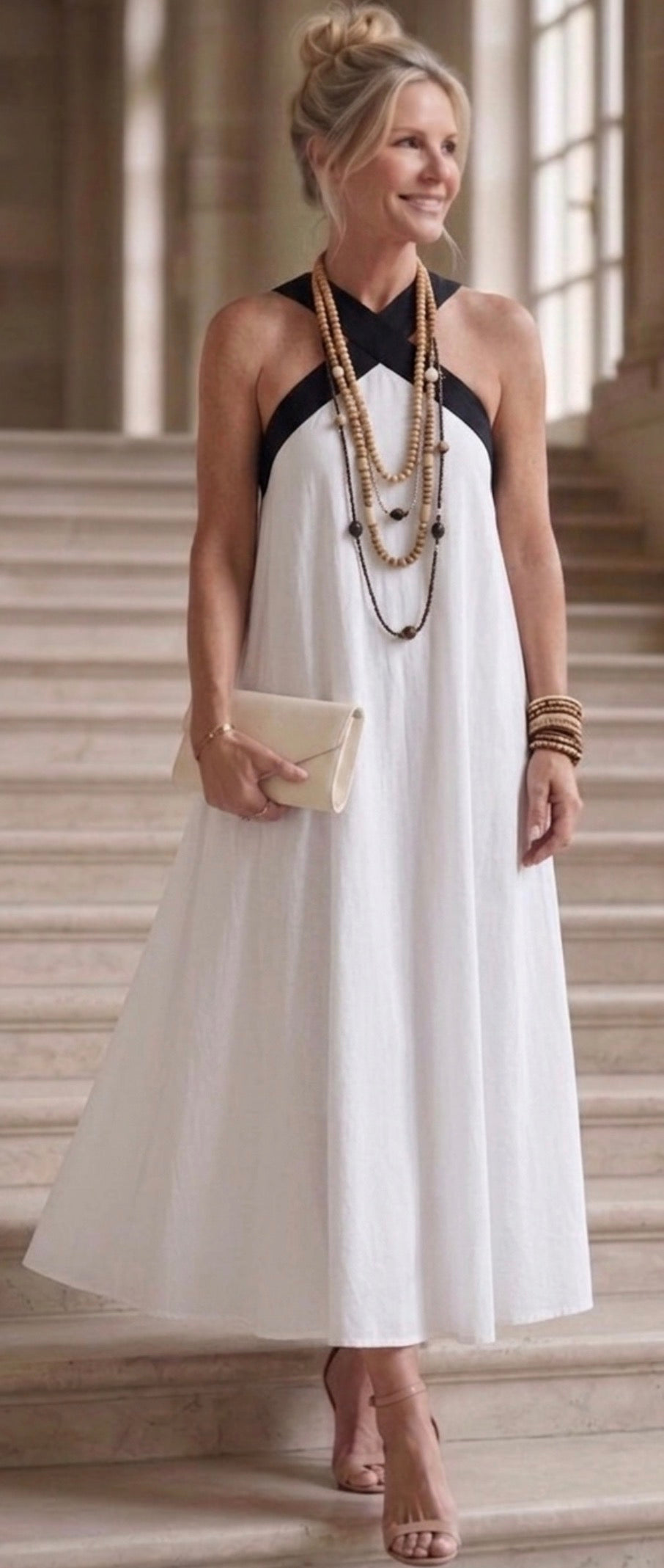 Adair | Cross Neck Contrast Strap Midi Dress