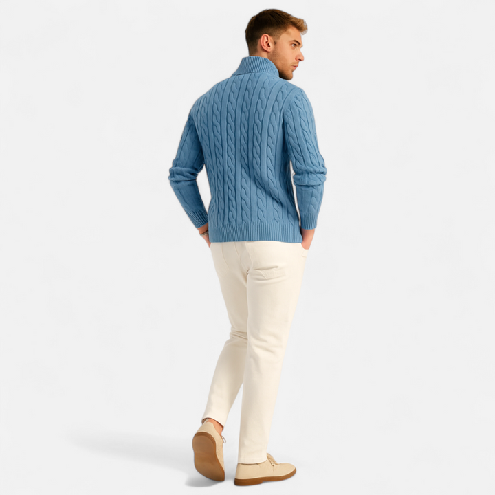 Roselains | Men’s Thick-Knit Turtleneck Zip Sweater
