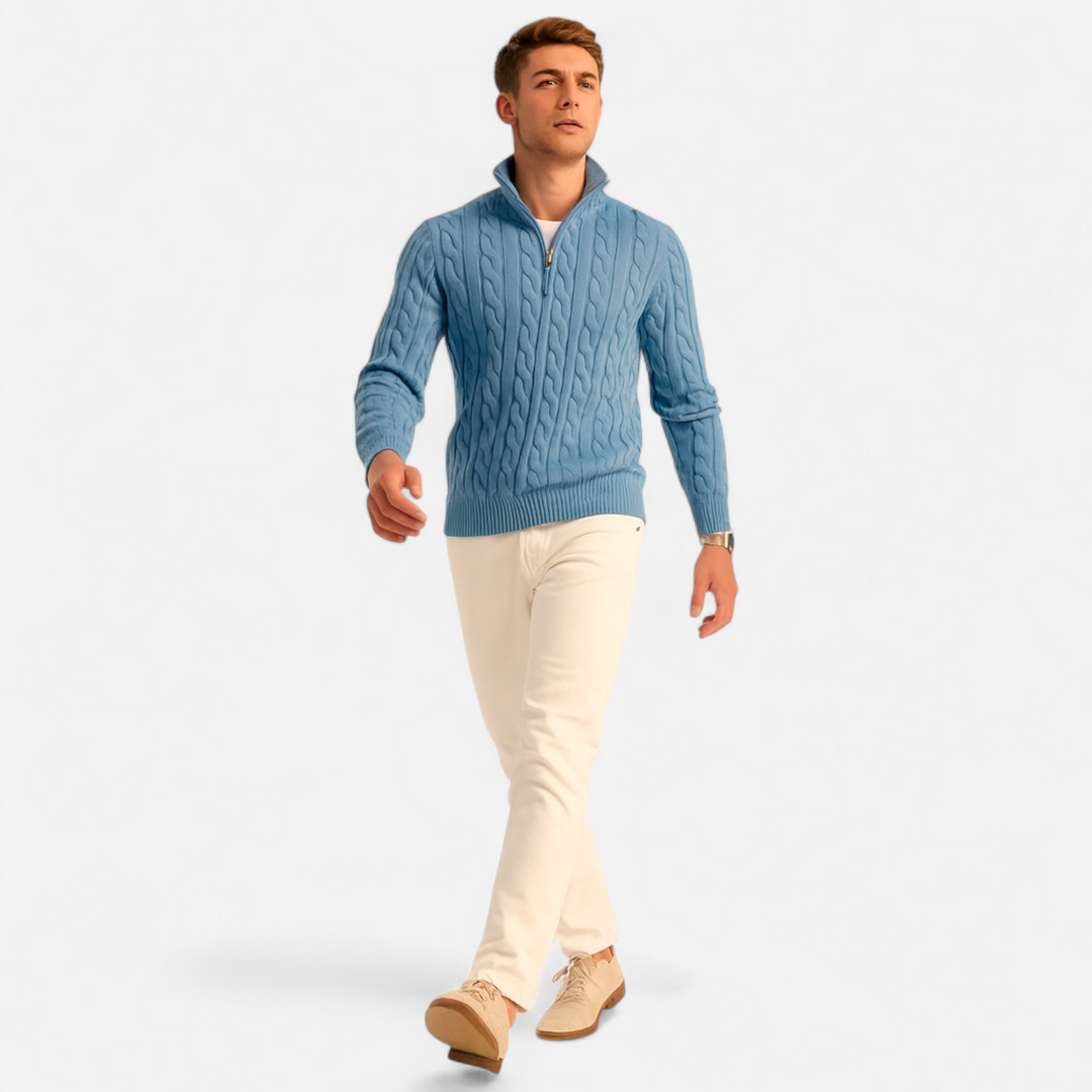 Roselains | Men’s Thick-Knit Turtleneck Zip Sweater