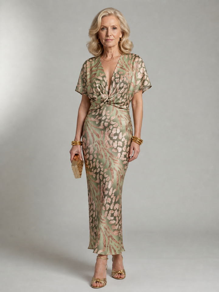 Violet & Grace™ | Abstract Print V Neck Twist Waist Midi Dress