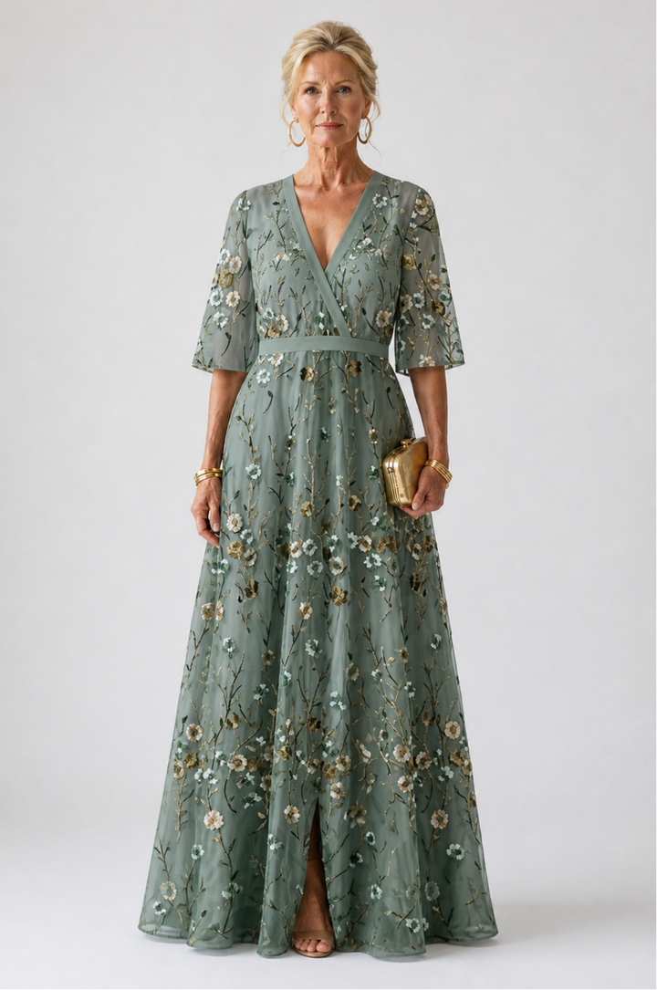 Violet & Grace™ | Floral V Neck Short Sleeve Maxi Dress