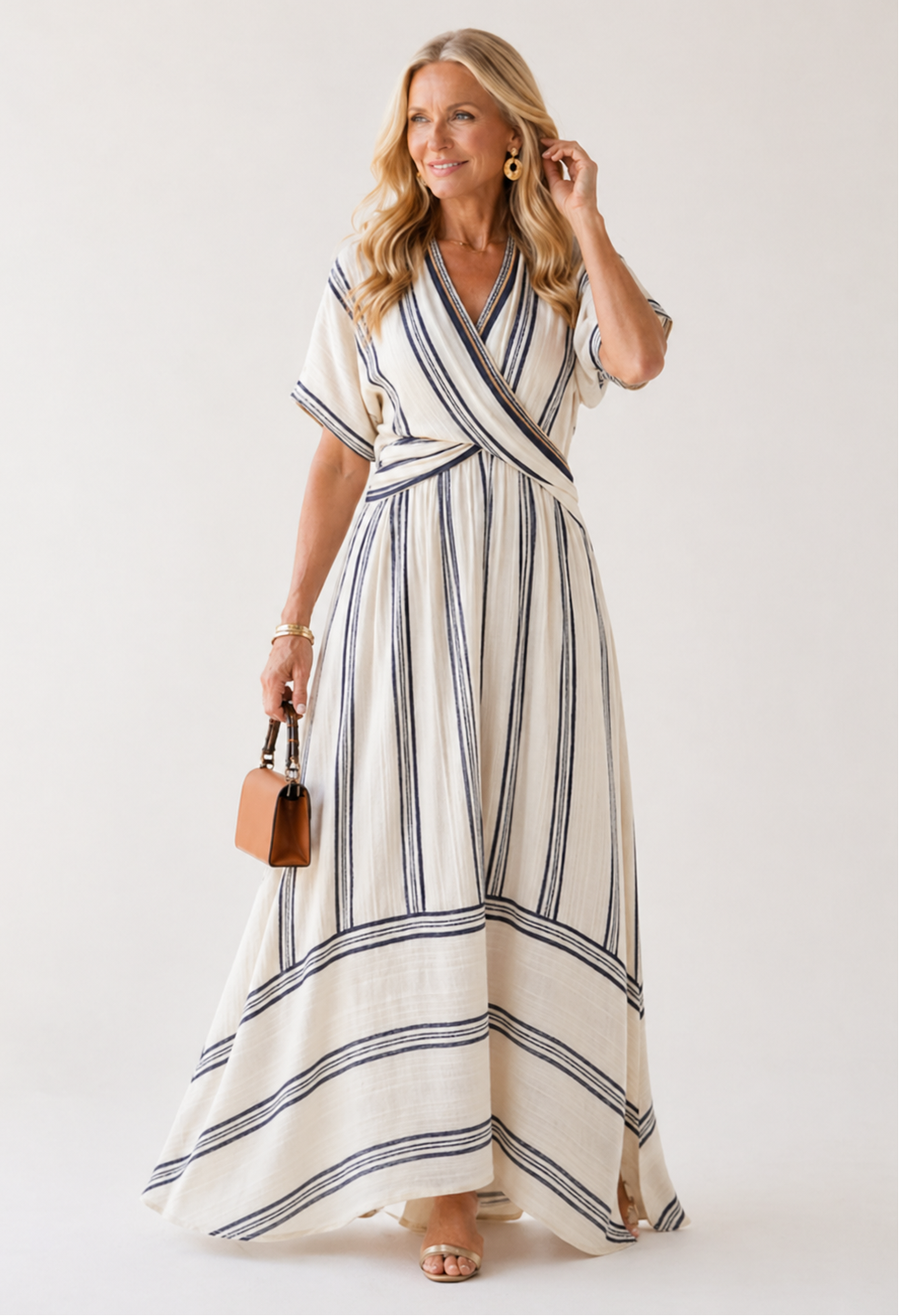 Thalassa | V Neck Short Sleeve Wrap Waist Midi Dress